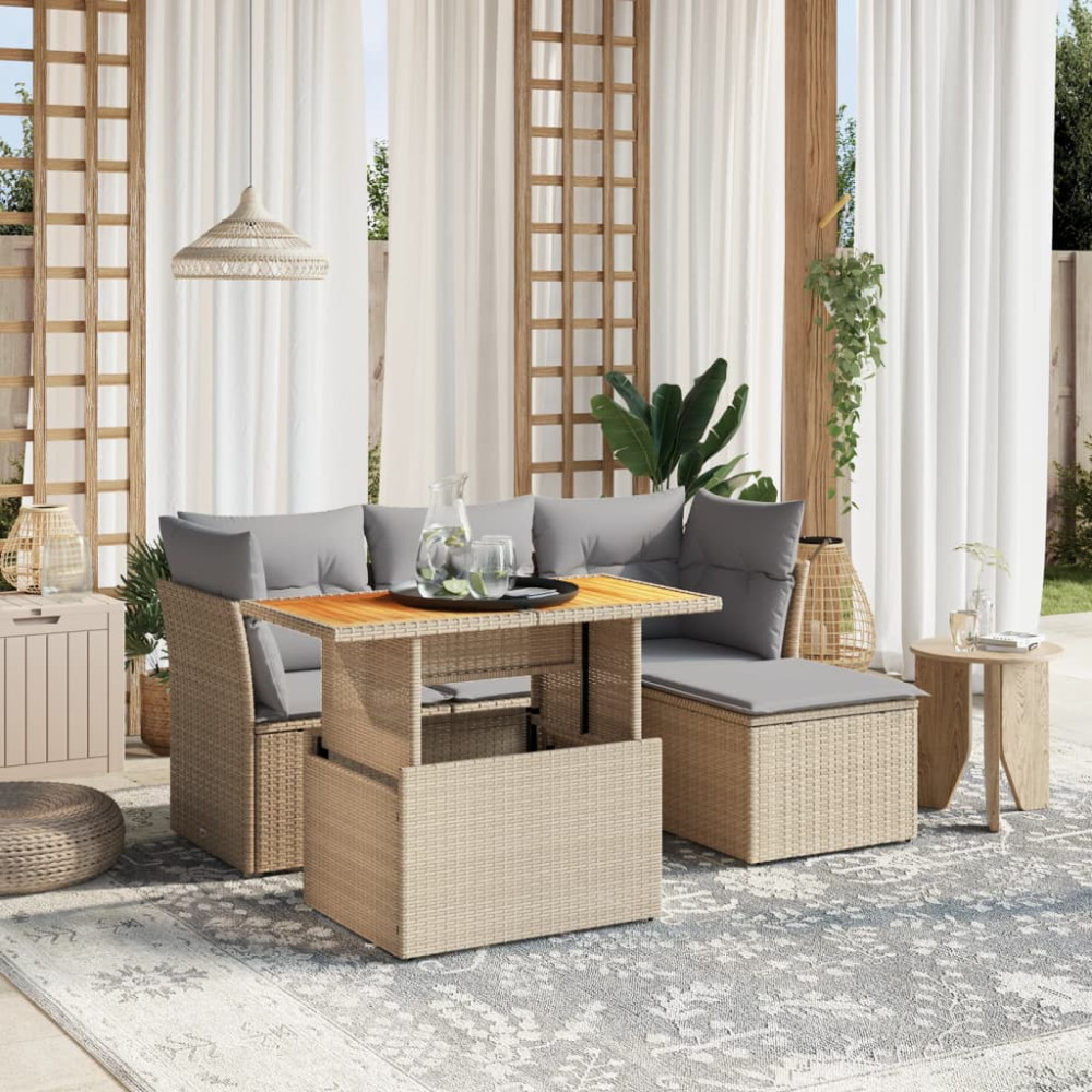 Produktbild för Soffgrupp för trädgården med dynor 6 delar beige konstrotting