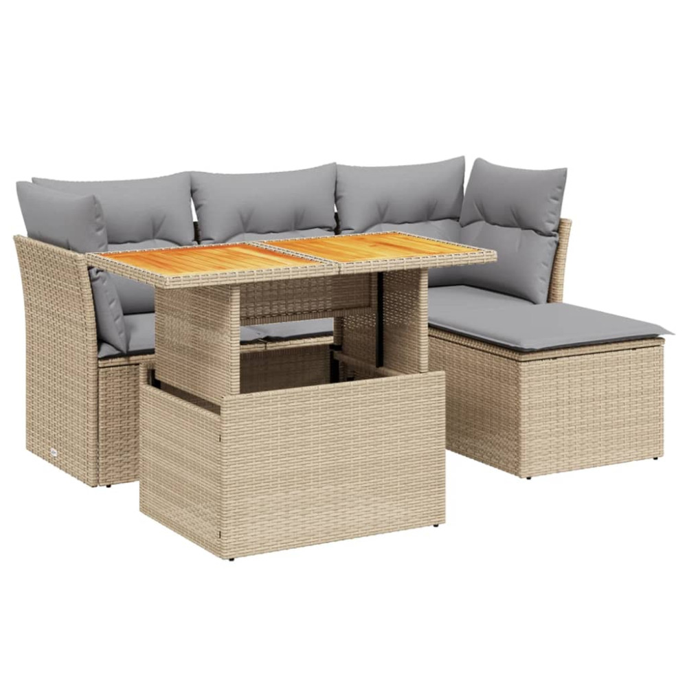 Produktbild för Soffgrupp för trädgården med dynor 6 delar beige konstrotting