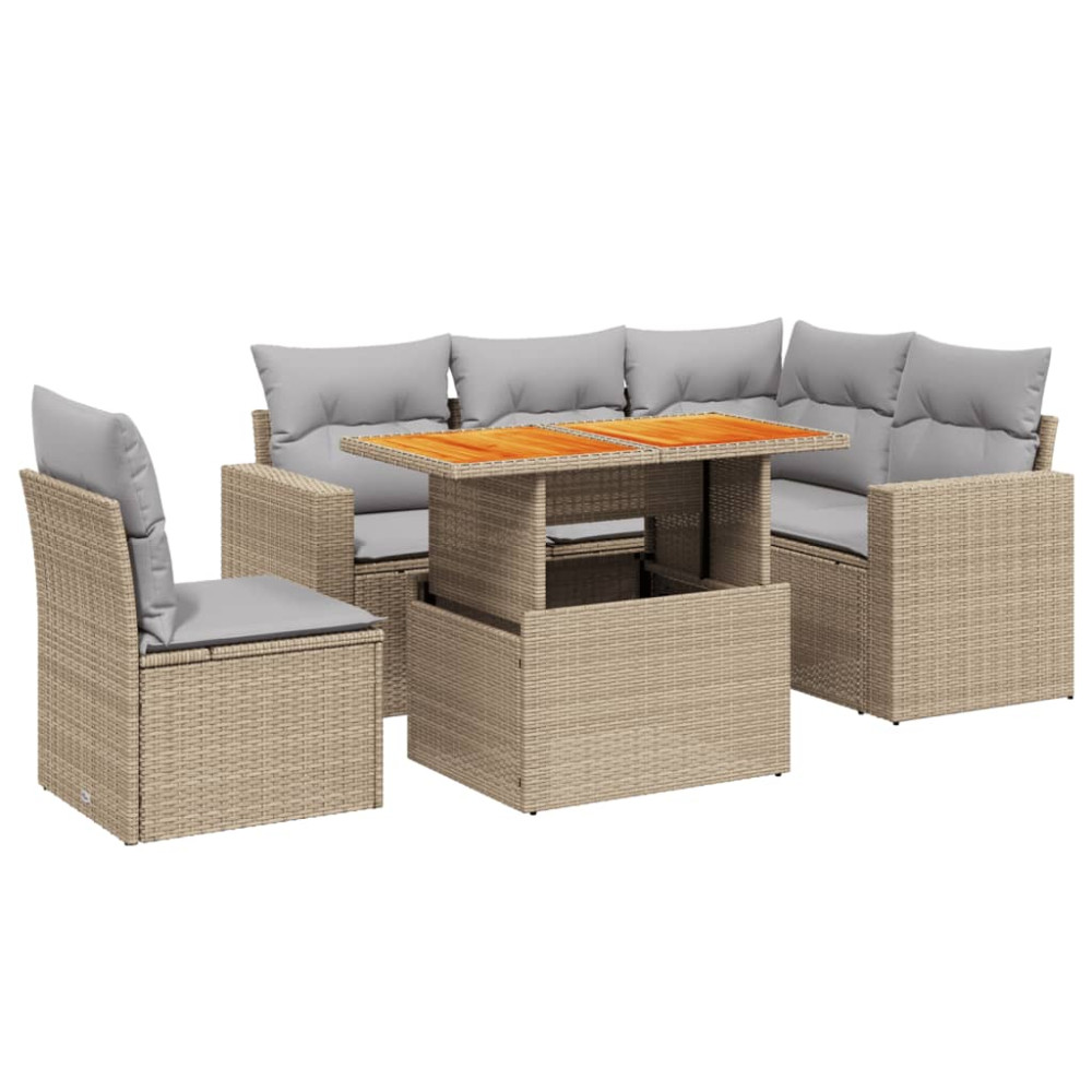 Produktbild för Soffgrupp för trädgården med dynor 6 delar beige konstrotting