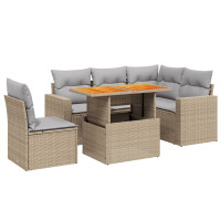 Produktbild för Soffgrupp för trädgården med dynor 6 delar beige konstrotting