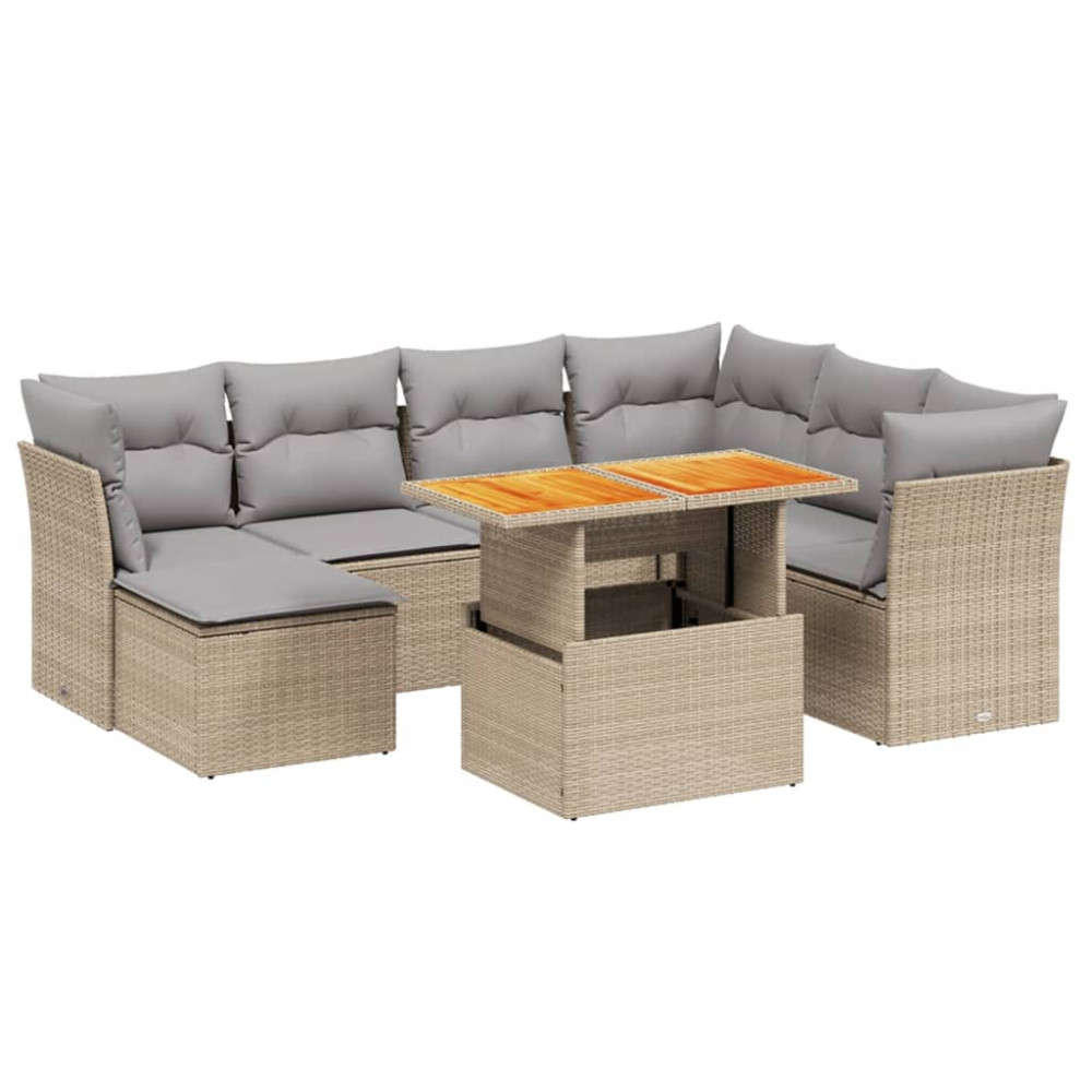 Produktbild för Matgrupp för trädgården med dynor 8 delar beige konstrotting