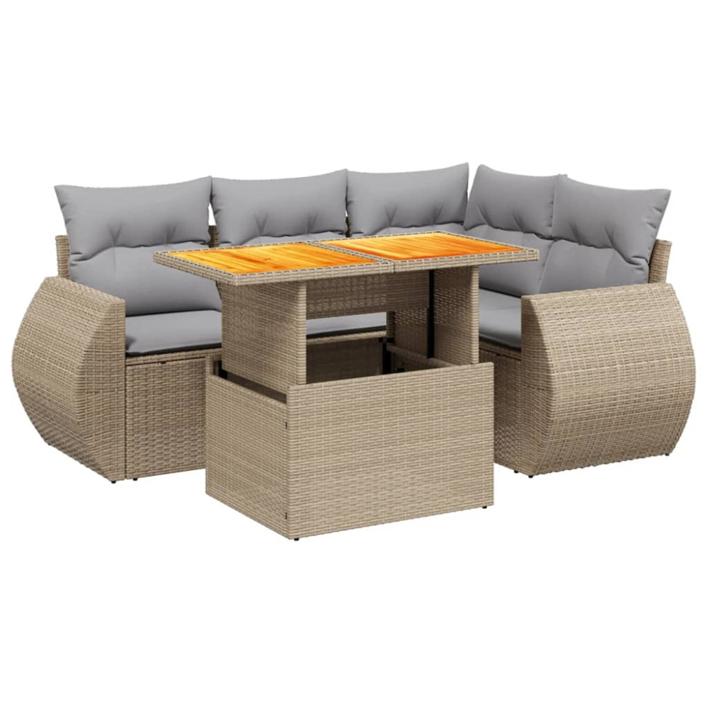 Produktbild för Soffgrupp för trädgården med dynor 5 delar beige konstrotting