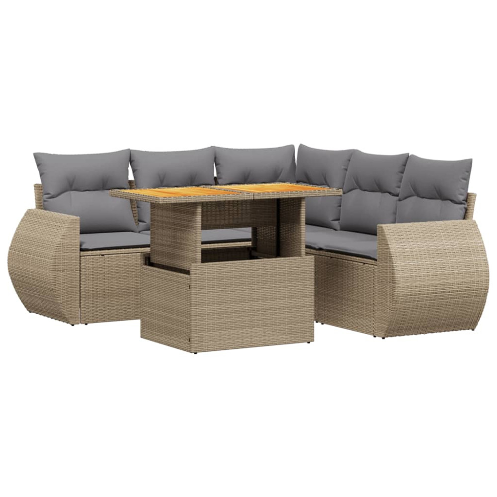 Produktbild för Soffgrupp för trädgården med dynor 6 delar beige konstrotting