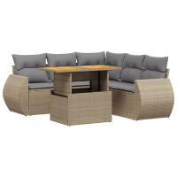 Produktbild för Soffgrupp för trädgården med dynor 6 delar beige konstrotting