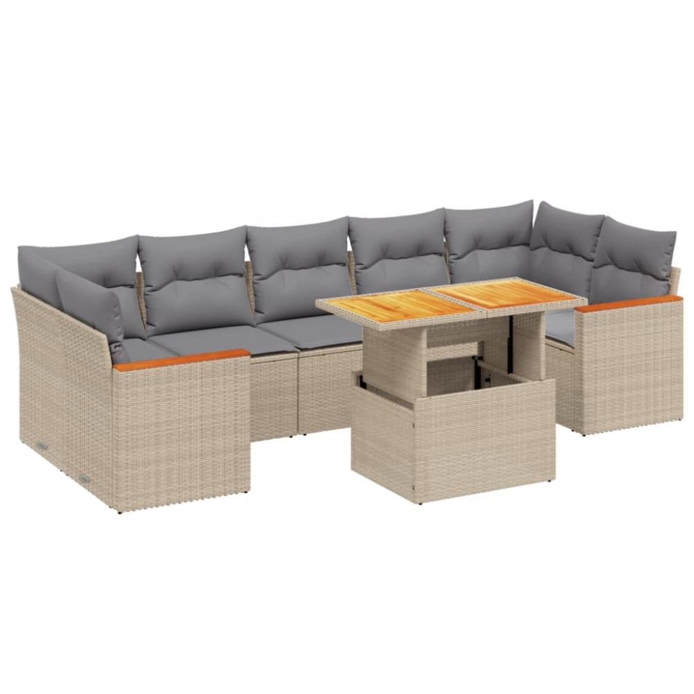 Produktbild för Matgrupp för trädgården med dynor 8 delar beige konstrotting