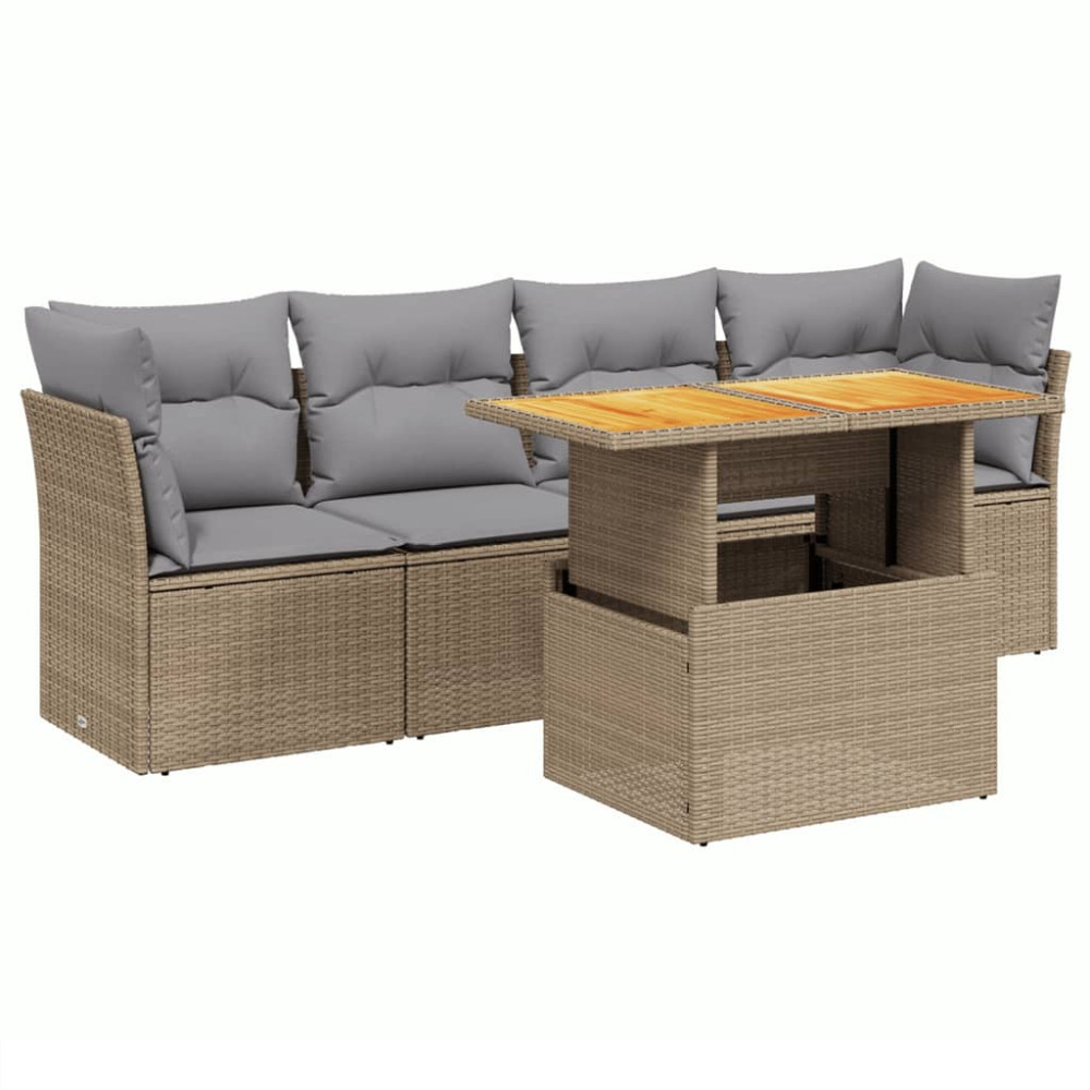 Produktbild för Soffgrupp för trädgården med dynor 5 delar beige konstrotting