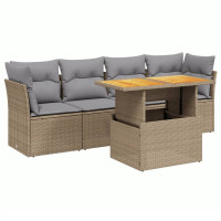 Produktbild för Soffgrupp för trädgården med dynor 5 delar beige konstrotting