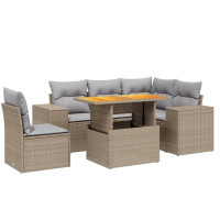 Produktbild för Soffgrupp för trädgården med dynor 6 delar beige konstrotting