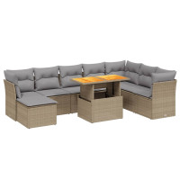 Produktbild för Soffgrupp för trädgården med dynor 9 delar beige konstrotting