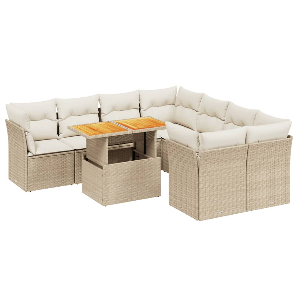 Produktbild för Soffgrupp för trädgården med dynor 9 delar beige konstrotting