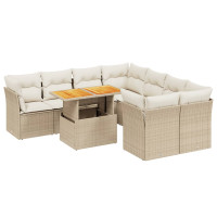 Produktbild för Soffgrupp för trädgården med dynor 9 delar beige konstrotting