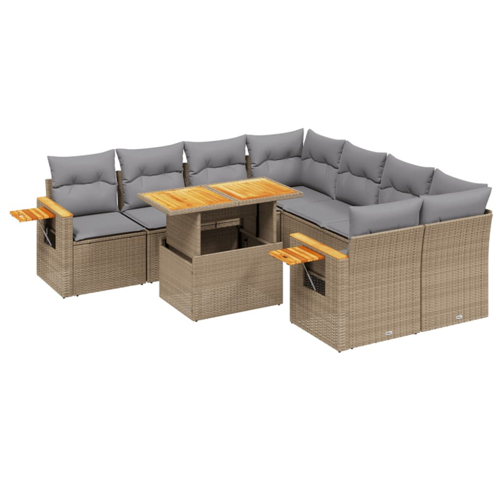 Produktbild för Soffgrupp för trädgården med dynor 9 delar beige konstrotting