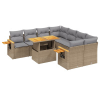 Produktbild för Soffgrupp för trädgården med dynor 9 delar beige konstrotting