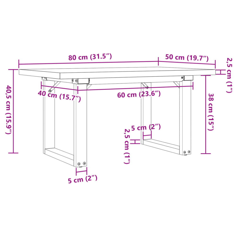 Produktbild för Soffbord O-ram 80x50x40,5 cm massiv furu och stål