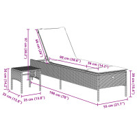 Produktbild för Solsäng med bord och dyna svart konstrotting
