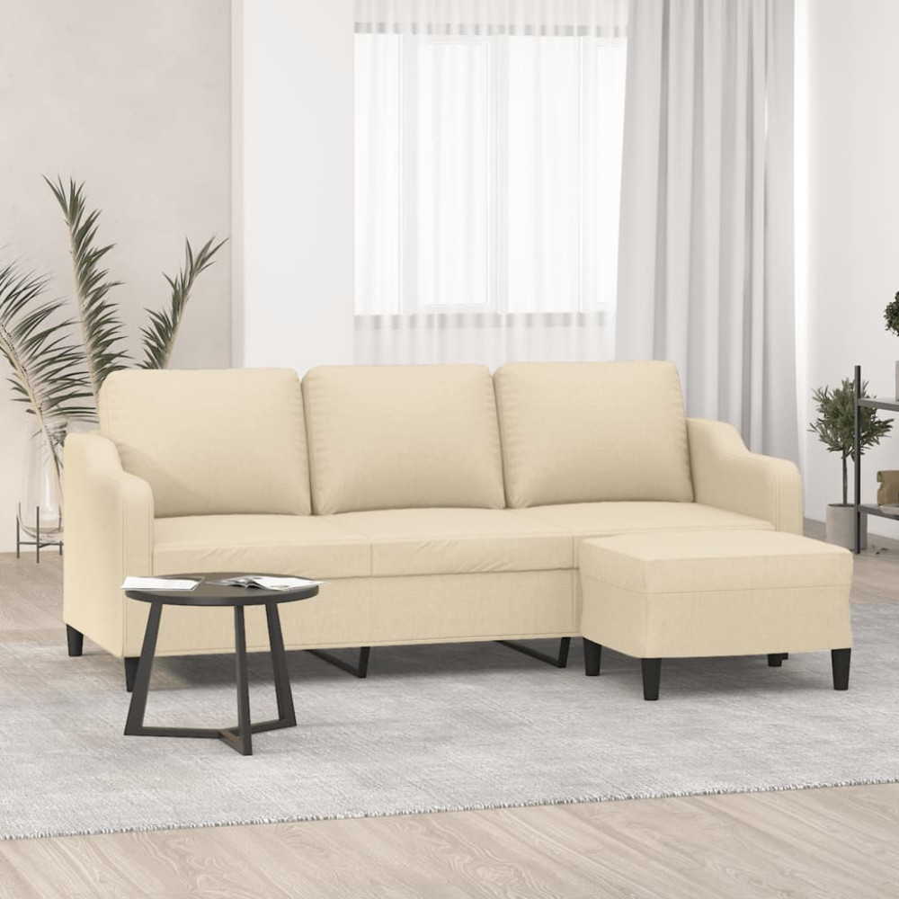 Produktbild för 3-sitssoffa med fotpall Gräddvit 180 cm tyg