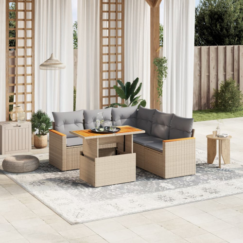 vidaXL Soffgrupp för trädgården med dynor 6 delar beige konstrotting