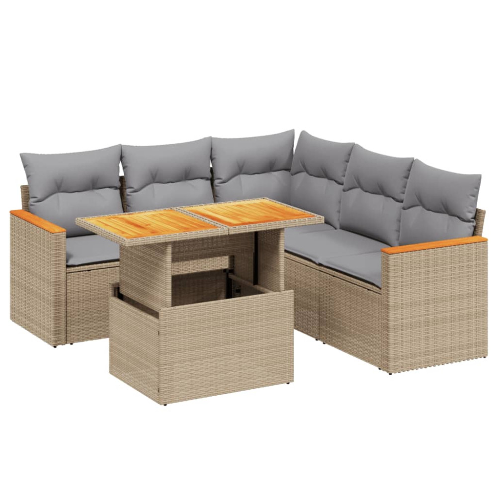 Produktbild för Soffgrupp för trädgården med dynor 6 delar beige konstrotting