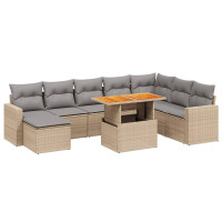 Produktbild för Soffgrupp för trädgården med dynor 9 delar beige konstrotting