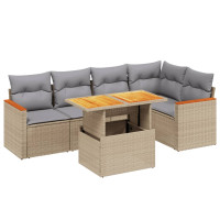 Produktbild för Soffgrupp för trädgården med dynor 6 delar beige konstrotting