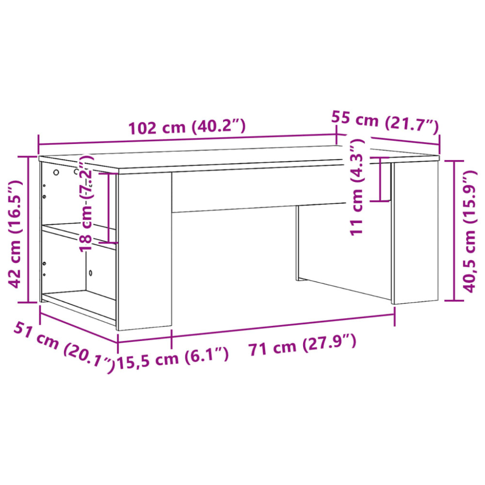 Produktbild för Soffbord rökfärgad ek 102x55x42 cm konstruerat trä