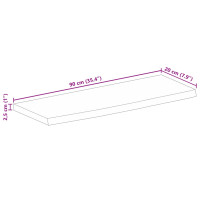 Produktbild för Bordsskiva 90x20x2,5 cm levande kant massivt grovt mangoträ