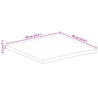 Produktbild för Bordsskiva 60x60x2,5 cm levande kant massivt grovt mangoträ