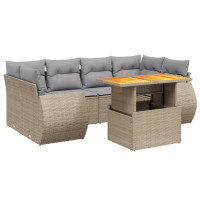 Produktbild för Matgrupp för trädgården med dynor 7 delar beige konstrotting
