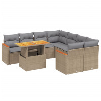 Produktbild för Soffgrupp för trädgården med dynor 9 delar beige konstrotting