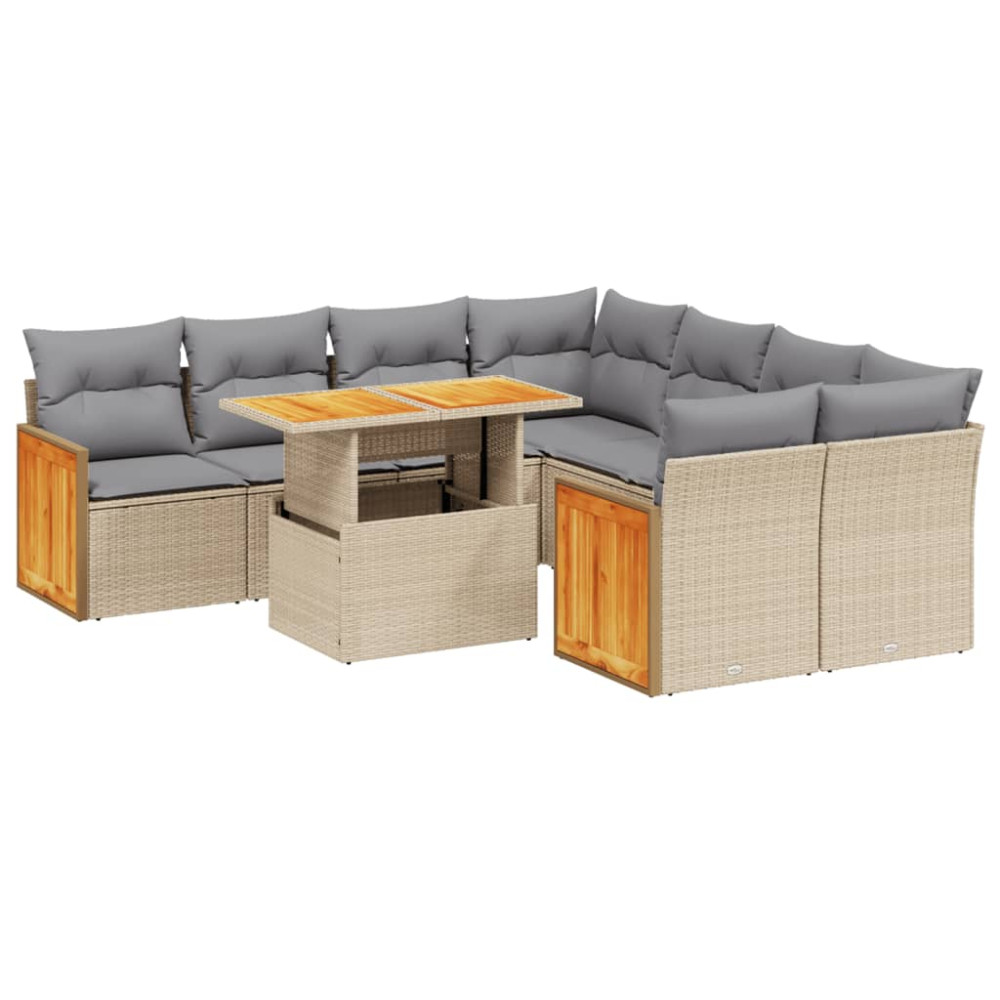 Produktbild för Soffgrupp för trädgården med dynor 9 delar beige konstrotting