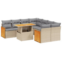 Produktbild för Soffgrupp för trädgården med dynor 9 delar beige konstrotting