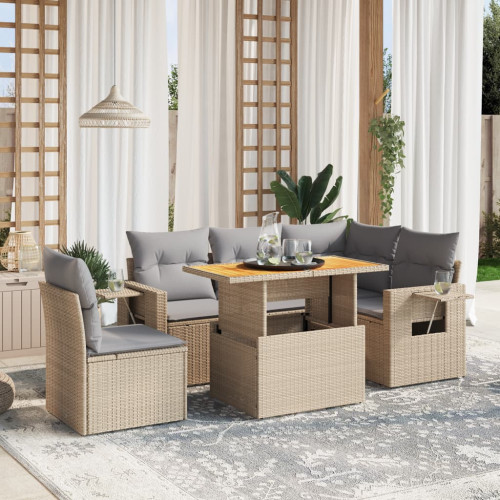 vidaXL Soffgrupp för trädgården med dynor 6 delar beige konstrotting