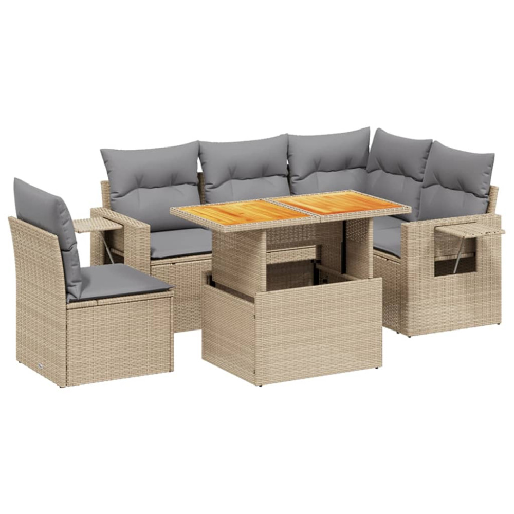 Produktbild för Soffgrupp för trädgården med dynor 6 delar beige konstrotting