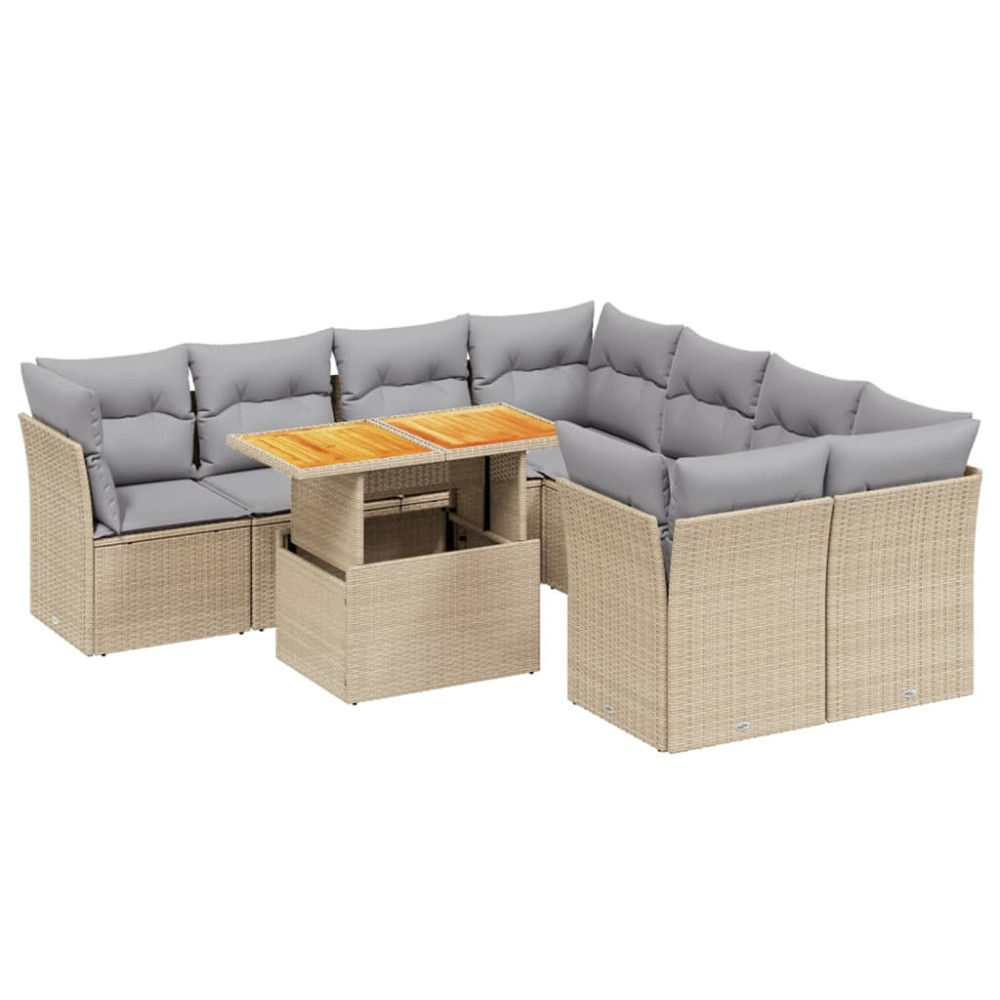 Produktbild för Soffgrupp för trädgården med dynor 9 delar beige konstrotting