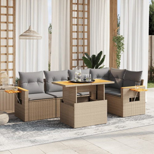 vidaXL Soffgrupp för trädgården med dynor 6 delar beige konstrotting