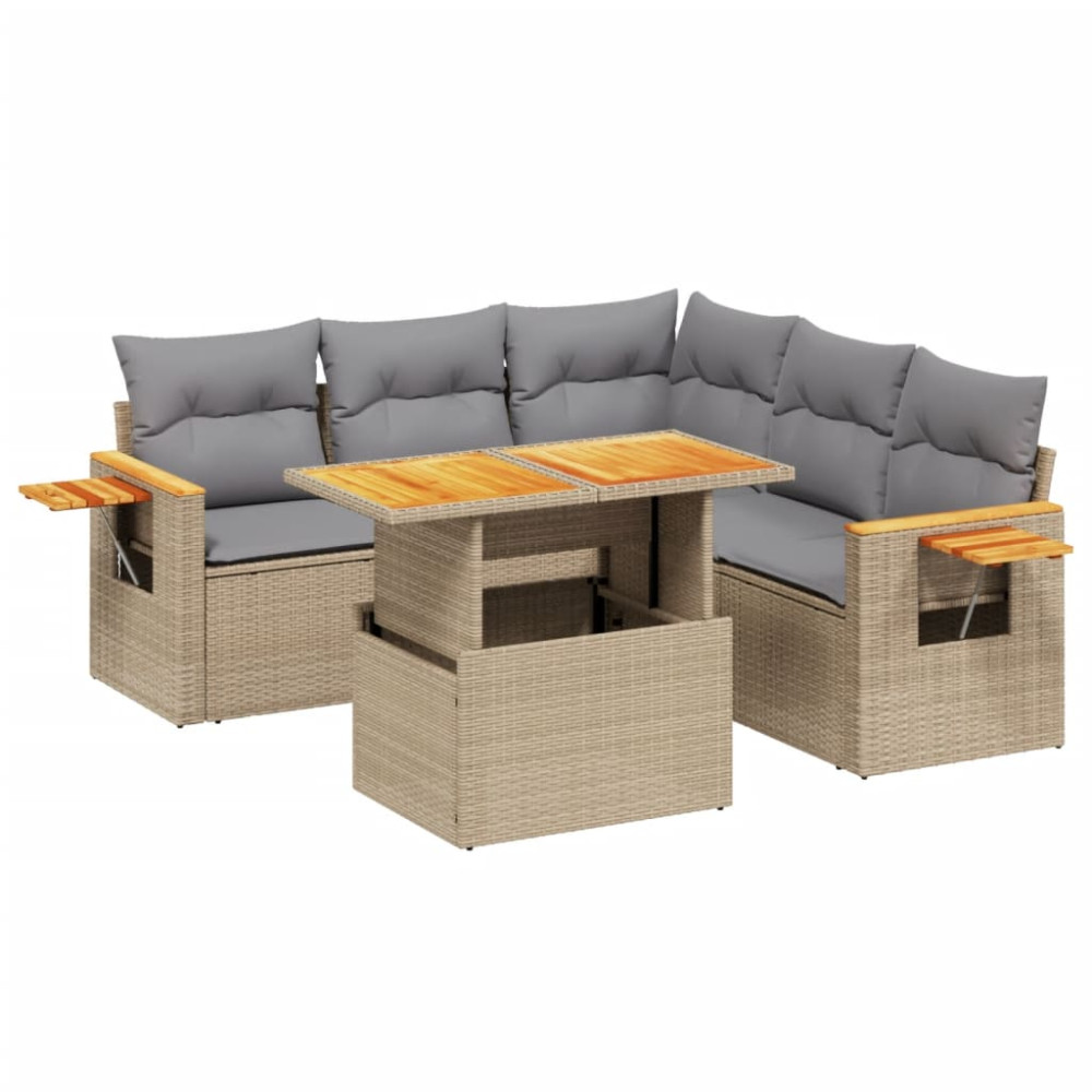 Produktbild för Soffgrupp för trädgården med dynor 6 delar beige konstrotting
