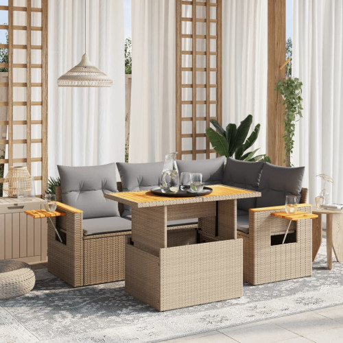 vidaXL Soffgrupp för trädgården med dynor 5 delar beige konstrotting