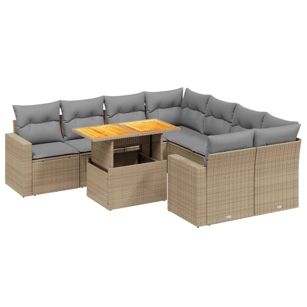 Produktbild för Soffgrupp för trädgården med dynor 9 delar beige konstrotting