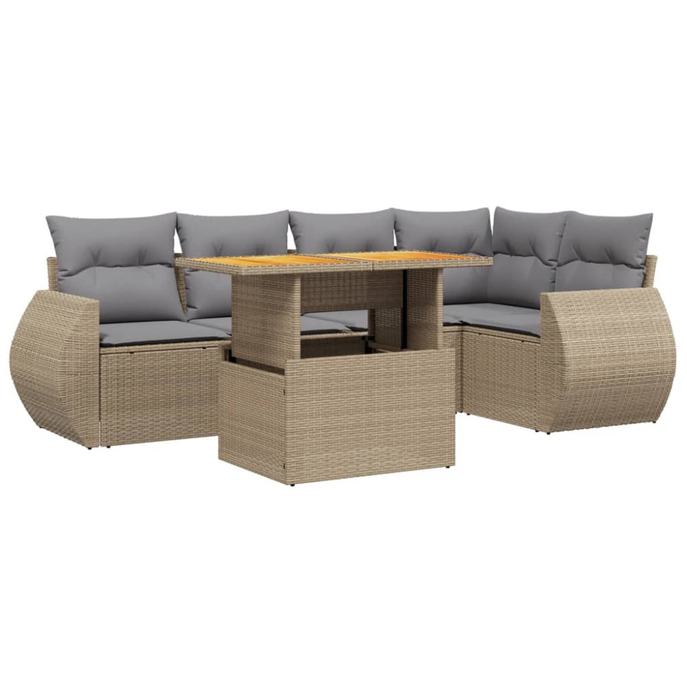 Produktbild för Soffgrupp för trädgården med dynor 6 delar beige konstrotting