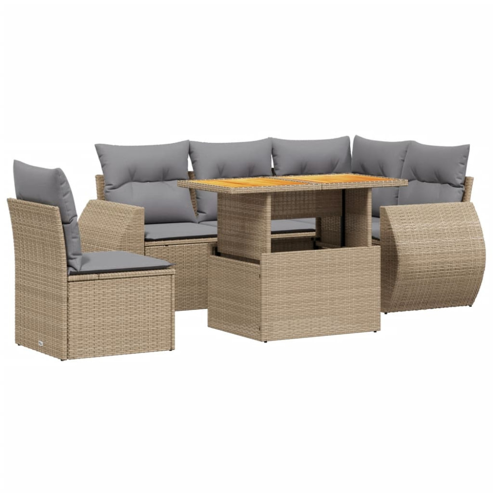Produktbild för Soffgrupp för trädgården med dynor 6 delar beige konstrotting