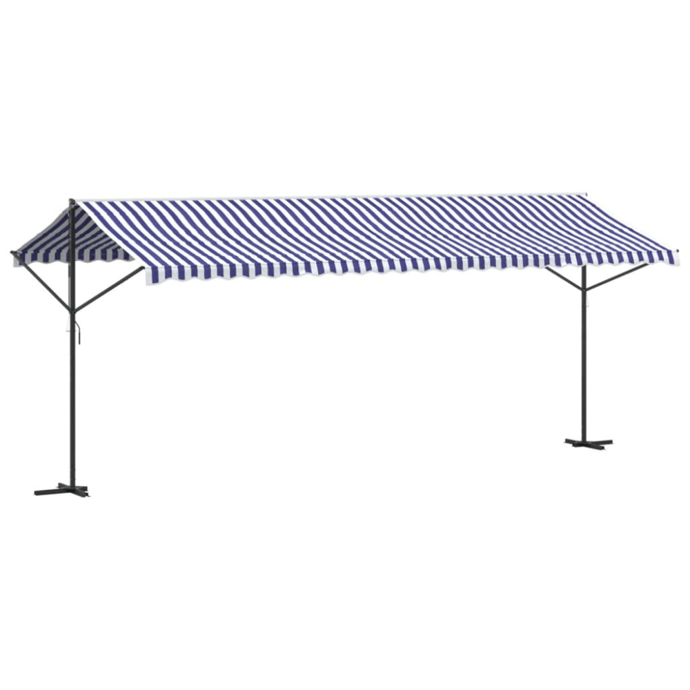 Produktbild för Fristående markis blå och vit 600x300 cm tyg och stål