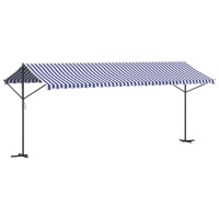 Produktbild för Fristående markis blå och vit 600x300 cm tyg och stål