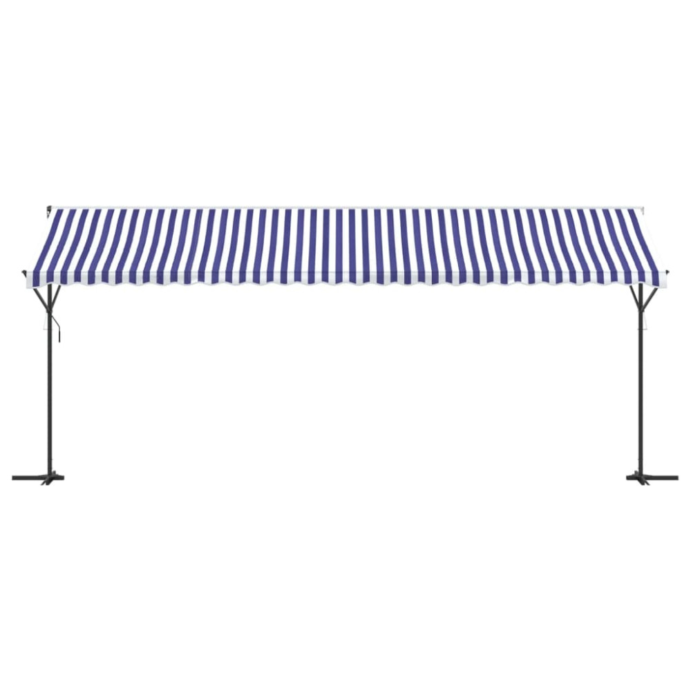 Produktbild för Fristående markis blå och vit 600x300 cm tyg och stål