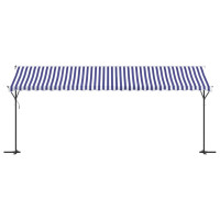 Produktbild för Fristående markis blå och vit 600x300 cm tyg och stål
