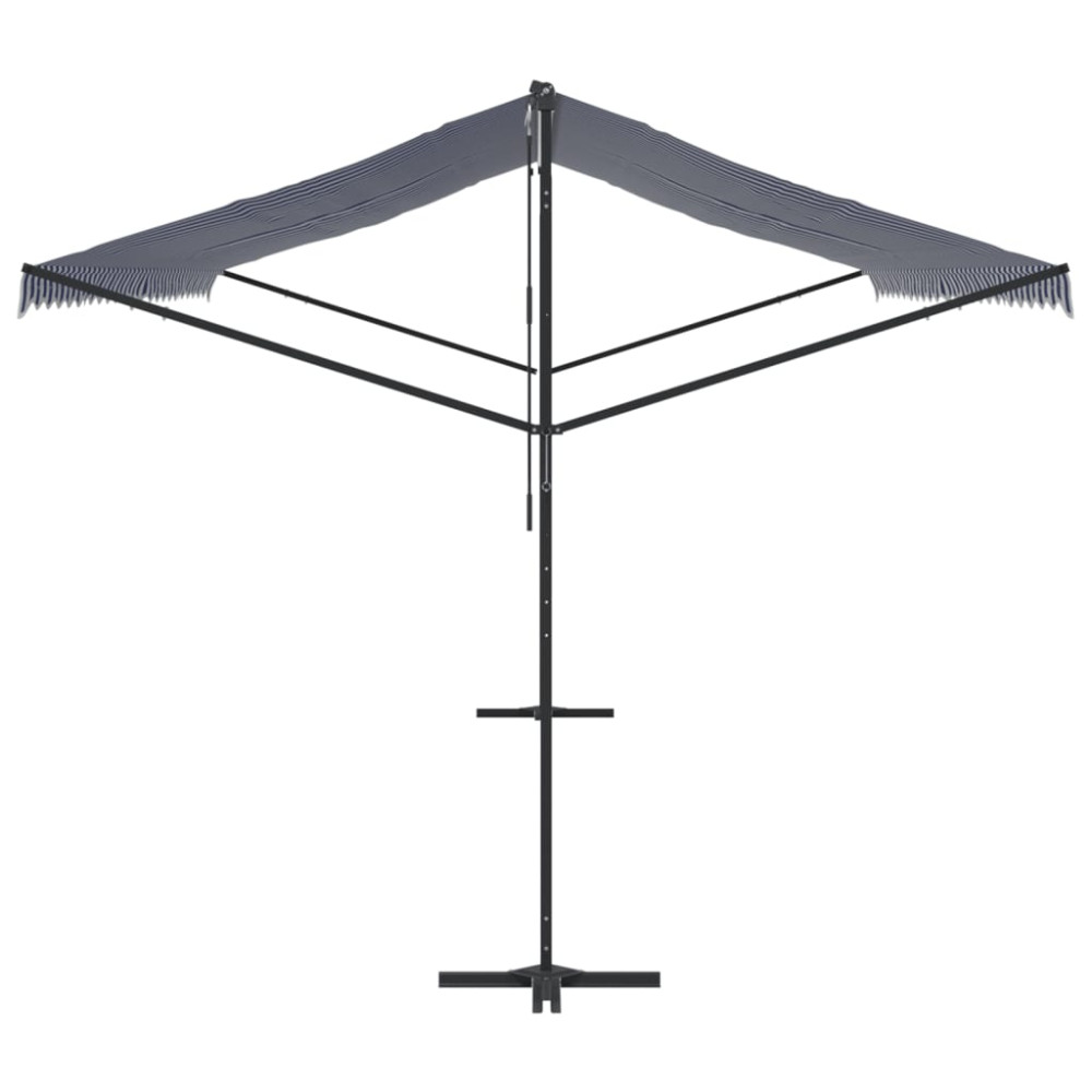 Produktbild för Fristående markis blå och vit 600x300 cm tyg och stål