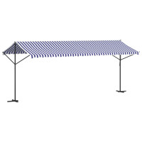 Produktbild för Fristående markis blå och vit 600x300 cm tyg och stål
