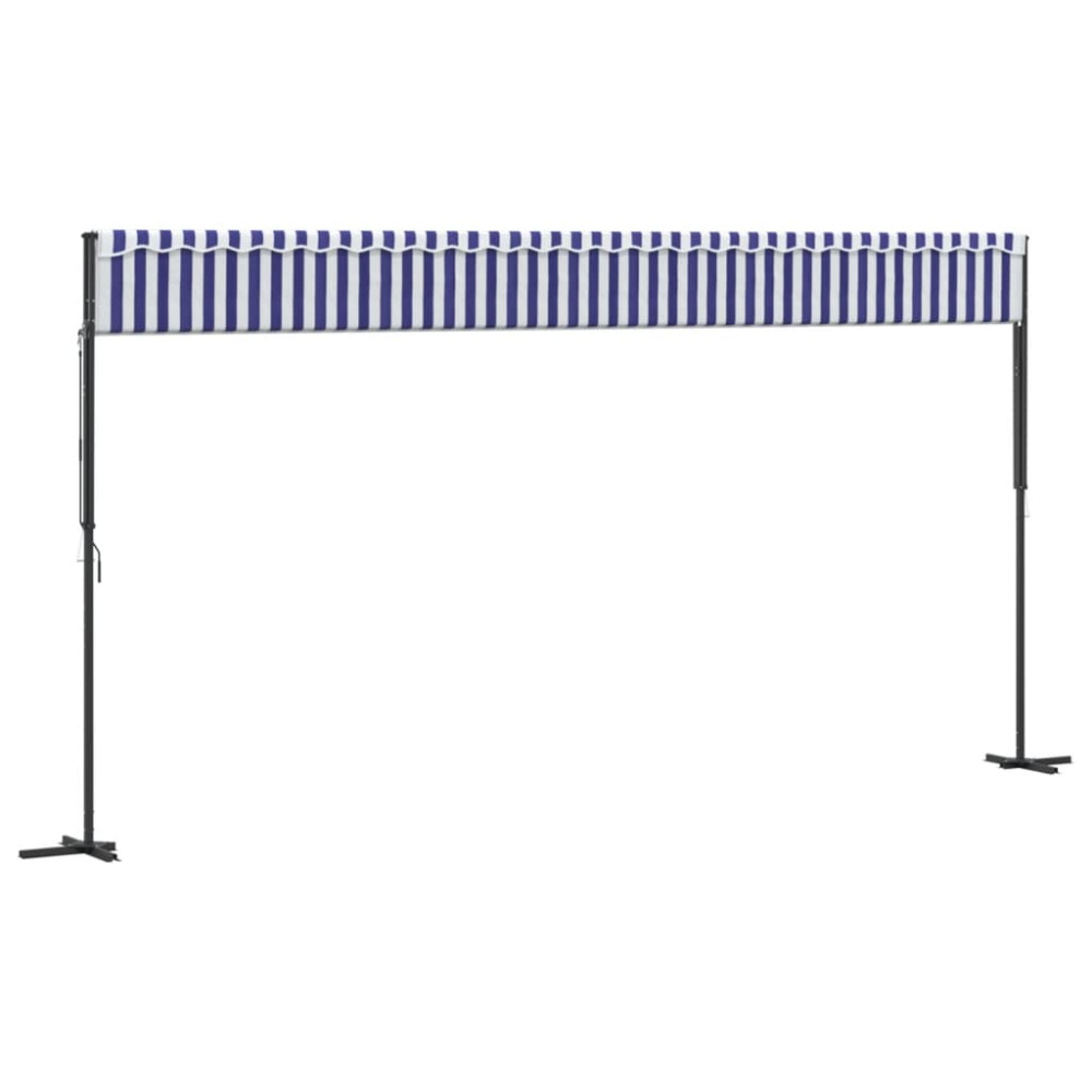 Produktbild för Fristående markis blå och vit 600x300 cm tyg och stål