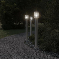 Produktbild för Utomhusgolvlampor med eluttag 3 st silver 110 cm rostfritt stål