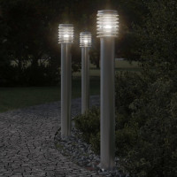 Produktbild för Utomhusgolvlampor 3 st silver 110 cm rostfritt stål