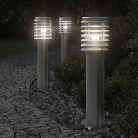 Produktbild för Utomhusgolvlampor med eluttag 3 st silver 60 cm rostfritt stål